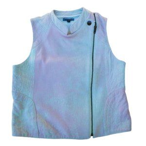 Leather Moto Vest Lined Ivory Pink Mandarin Collar Asym Zip Snap Kymerah USA S